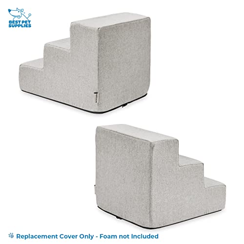 Best Pet Supplies Foam Pet Steps Cover for Small Dogs and Cats, Portable Ramp Stairs for Couch, Sofa, and High Bed Climbing (Cover Only) - Sand, 3-Step (H: 13.5") (Cover Only)