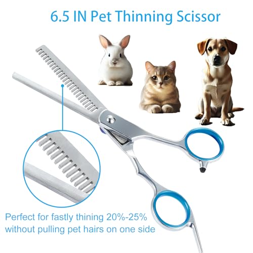 5 in 1 Premium Dog Grooming Scissors, Professional Dog Scissors for Grooming with Safety Round Tips, Lengnoyp Stainless Steel Thinning Shears, Pet Cat Shears for Grooming Kit