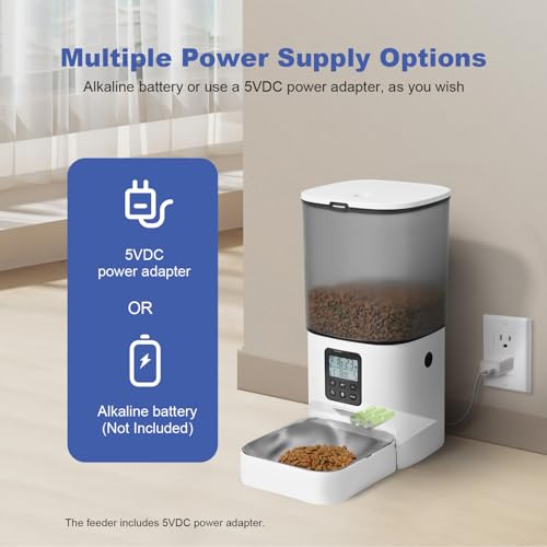 ANDOLL HOME Automatic Cat Feeder, 6L Cat Food Dispenser with 10s Voice Recorder, Pet Feeder up to 8 Meals per Day, Timed Feeder with Dry Food Sealed Ring (Jade White)