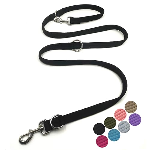 Multifunctional Double Ended Dog Leash,for Obedience Training Or Distance Work Easy to Use,Lightweight,Soft&Durable Convertible Hands Free,Crossbody,Over Shoulder(Black, 2M*2.5CM)