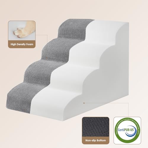 EHEYCIGA Curved Dog Stairs Ramp for High Beds 19.7" H, 4-Step Dog Steps for Small Dogs and Cats, Pet Stairs for High Bed Climbing, Non-Slip Balanced Pet Step Indoor, Grey
