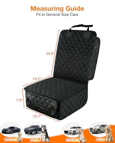 PETICON Waterproof Front Seat Car Cover 2 Pack, Full Protection Dog Car Seat Cover with Side Flaps, Nonslip Scratchproof Captain Chair Seat Cover Fits for Cars, Trucks, SUVs, Jeep, Black