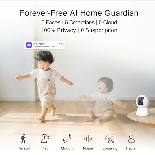CINMOORE 5G Security Camera Indoor, 3K Pet/Dog Camera with Speaker/Phone App, PTZ WiFi Baby Monitor Cameras for Home Security, 0-Glow Night Vision 2-Way Talk, AI Tracking Facial Recognition Time Lapse