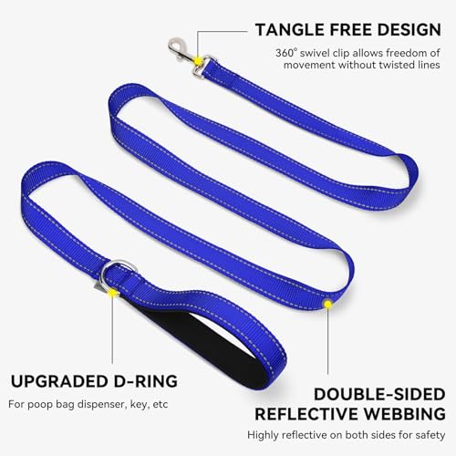 Joytale Dog Leash, 6 FT Double-Sided Reflective, Padded Handle Nylon Heavy Duty Leashes for Medium & Large Dogs Walking, Navy Blue