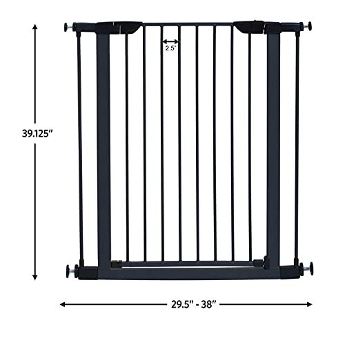 MidWest Homes for Pets 39-Inch High Walk-Thru Pressure Mounted Steel Dog Gate, Expands to 38 Inches Wide, Includes 3-inch Extensions, Textured Graphite
