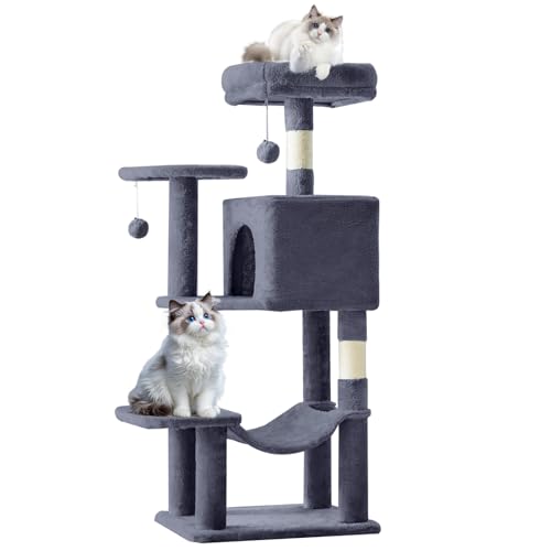 Sweetcrispy 44 Inch Cat Tree Tower, Cat Climbing Tower with Natural Sisal Scratching Posts, Hammock, Pet Condo for Indoor Cats and Kittens Play, Dark Grey