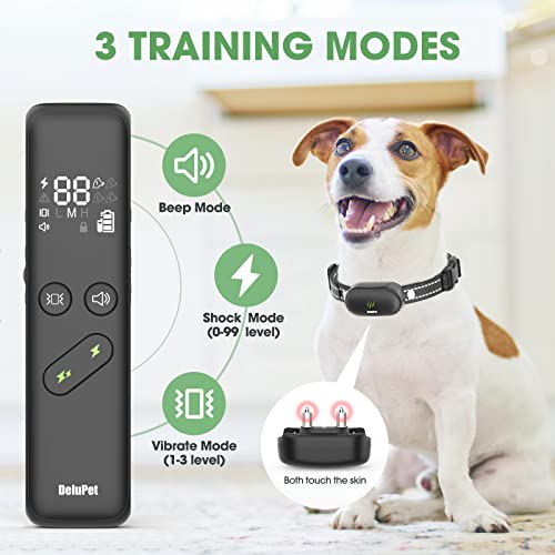 Delupet Dog Shock Collar - Electric Dog Training Collar with Remote 1600FT, Rechargeable E-Collar Waterproof Collars with 3 Training Modes, Security Lock for All Breeds, Sizes