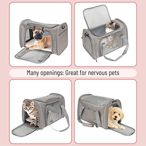 Mr. Pen- Pet Carrier, 17.5" x 11.2" x 11.5", Medium Size, Gray, Portable Travel Carrier for Small Pets, Cats & Small Dogs, Breathable Mesh, Safety Inner Leash, Side Pocket & Padded Shoulder Strap