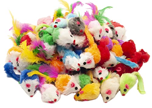 Fashion's Talk 48-Count Assorted Mice Cat Toys Furry Rattle Mouse Kitten Toy Mini Mice for Indoor Cats Interactive Play Color Varies