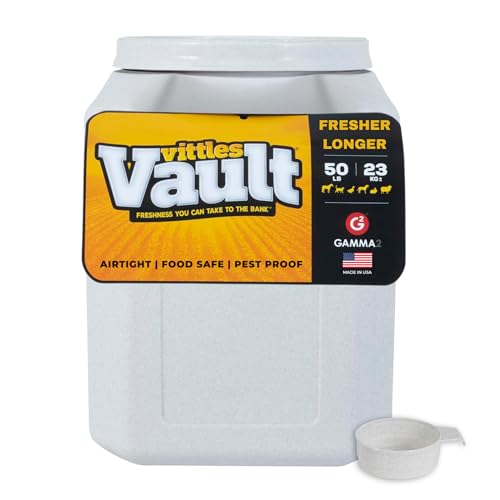 Vittles Vault Traditional Pet Food Storage Container For Dog Kibbles/Bird Seed/Oatmeal/Rice/Flour/Cereal, BPA Free Plastic, Sealed Airtight For Cat Food, Up To 50 lb, Made in USA, With Scoop, Gray
