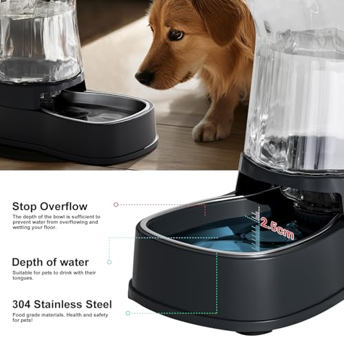 Gardner Pet Automatic Dog Water Dispenser Gravity Stainless Steel Waterer & Food Feeder Set, 100% BPA Free Large Capacity Feeding Bowls for Medium & Large-Sized Dogs Cats Other Pets -(1 Gallon x2)