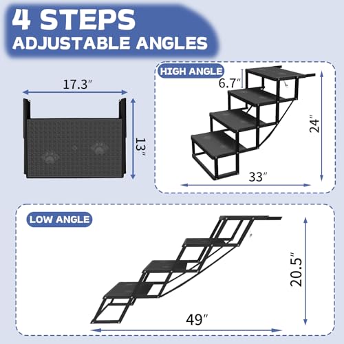 Dog Steps for Car, Truck, SUV, Dog Stairs for Car with Upgraded Non-Slip Surface, Foldable Dog Ramp for Car, Pet Stairs for Large Dogs, 4 Steps
