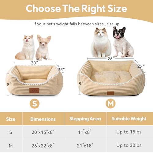 Zerbuger Rectangle Cat Dog Bed for Large Medium Small Pets Indoor Outdoor Machine Washable Sleeping Sofa Non-Slip Bottom Soft Puppy Bed Durable Orthopedic Calming Pet Cuddler (Small, Coffee)