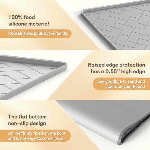 Silicone Cat Litter Mat for litter box Large 34" X 22"-Easy to Clean Cat Litter Trapping Mat, Waterproof, urine-proof and non-slip to keep the floor clean and tidy（Gray）
