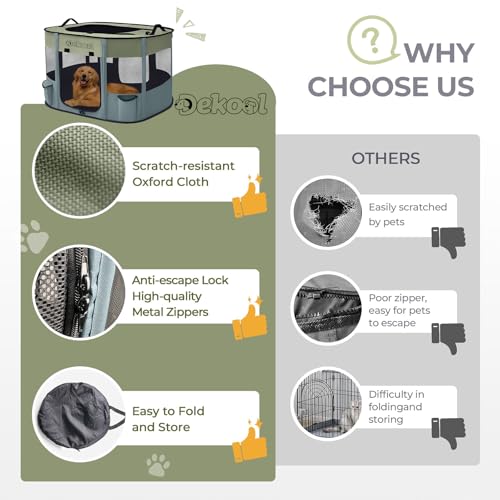 Foldable Dog Cat Playpen, Portable Dog Crate for Puppies, Cat, Puppy Play Pen for Indoors, Kennel Tent Crate for Indoor Outdoor Travel Camping Use with Carrying Case (Green, M)