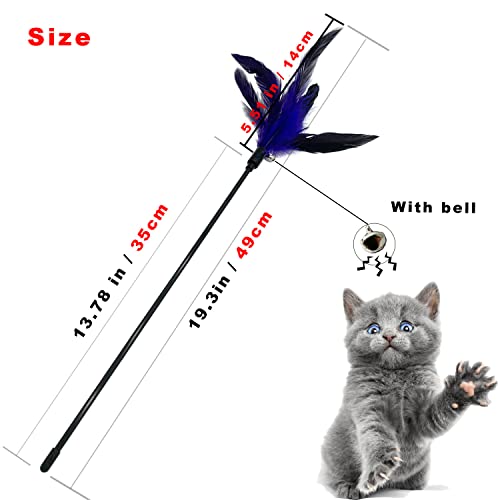 Cat Wand Toy Feather Stick Cat Toys, 8 Pieces Interactive Cat Toy Feathers Wand for Indoor Cats