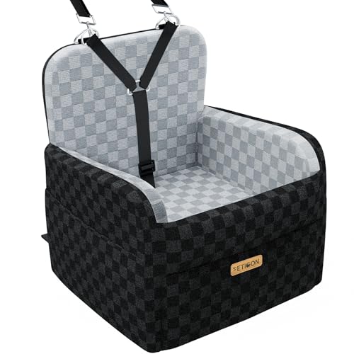 PETICON Waterproof Dog Car Seat for Small Medium Dogs, 6in Memory Foam Pet Booster Seat for Dogs up to 26 lbs with Pockets, Detachable Washable Pet Carseat with Y-Shape Safety Belt