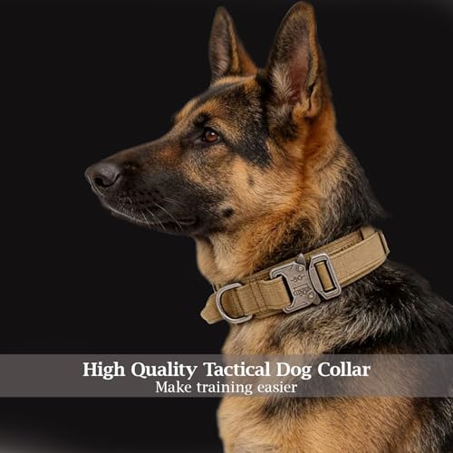 Xqpetlihai Tactical Dog Collar Adjustable Military Nylon Dog Collar with Control Handle and Heavy Duty Metal Buckle for Medium and Large Dogs (Brown,L)