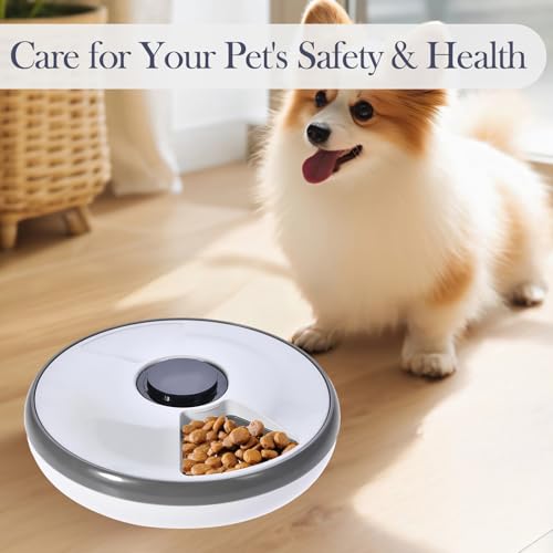 Primero Basics 6-Meal Timed Automatic Cat & Dog Feeder with Cooling Pack, Programmable Portion Control Pet Food Dispenser for Dry & Semi-Wet Food, 12.4″×12.4″×2.99″