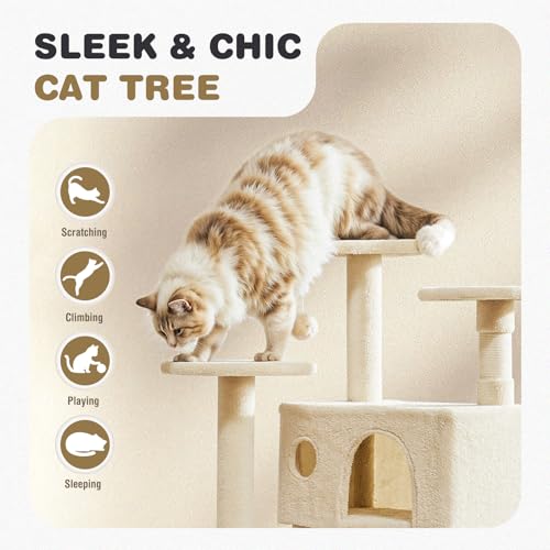 Aidoly Cat Tree 54 Inch, Multi-Level Cat Tower with Condo, Perches, Sisal Scratching Posts and Climbing Ladder, Pet Play Toy Balls House for Indoor Cats
