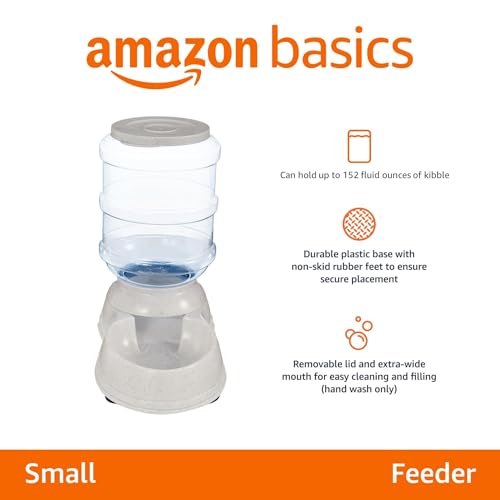 Amazon Basics Gravity Pet Food Feeder for Dogs and Cats, Easy to Clean, Easy to Fill, Removable Lid, 6-Pound Capacity, Small, Gray
