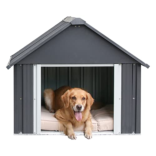 RYPetmia 34 X 38 X 35 Inch Metal Dog House, Indoor Outdoor Doghouse for Medium Large Dogs, Weatherproof Puppy Shelter, Sturdy and Long-Lasting Dog Houses
