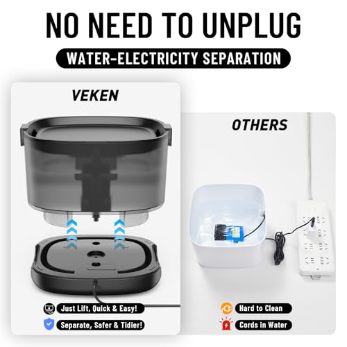 Veken Cat Water Fountain with Detachable Tank & Secure Clips, Easy to Clean & Assemble, 85oz/2.5L Pet Drinking Dispenser with Quiet Operation & LED Light, Gifts, Cats, Dogs and Small Pets, Black