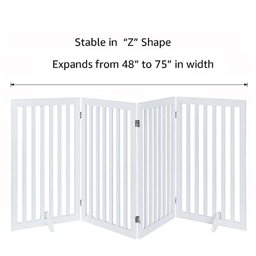unipaws 36”H Free Standing Pet Gate for Dog Cat, Tall Wooden Dog Gates for Doorway, Stairs, Foldable Pet Fence for The House, Expandable Barrier, Indoor Use, White