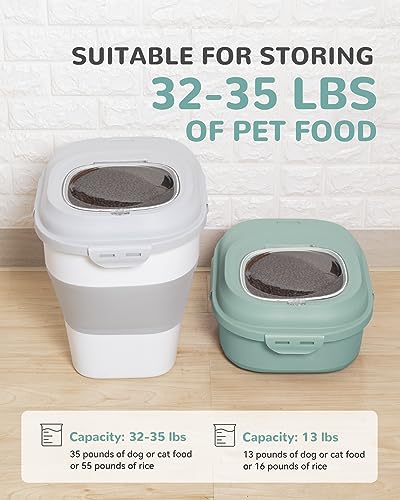 DDMOMMY 30-35 Lbs Dog Food Storage Container Collapsible Dog Food Container with Airtight Lids, Wheels, Scoop and 2pcs Food Storage Containers, Large Pet food storage for Dog, Cat (Green)