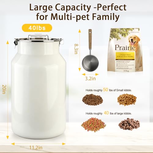 Aloxina Dog-Cat Food Storage Container 40 lb/38 Qt, Large Stainless Steel Pet Food Bin with Airtight Lid & Scoop Included, Durable 304 Metal Storage for Dogs & Cats