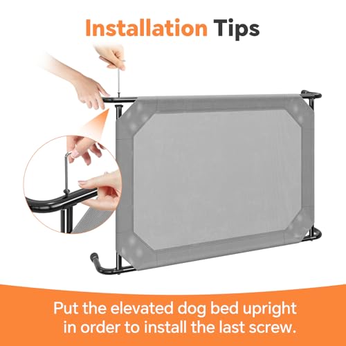 Simple Trending Raised Dog Bed for Large Dogs, Waterproof XL Dog Cot, Outdoor Cooling Elevated Pet Bed Load 200lb, 47.75" x 30.5", Grey