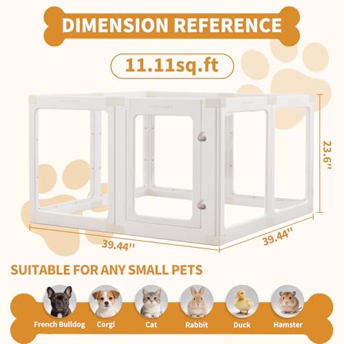 Zendova Acrylic Dog Playpen Indoor for Small Dogs & Puppies, Clear Transparent Pet Playpen with Modern No-Bar Design, 23.6" Easy Assemble Puppy Play Pen, Escape-Proof & Sturdy (8 Panels, White)