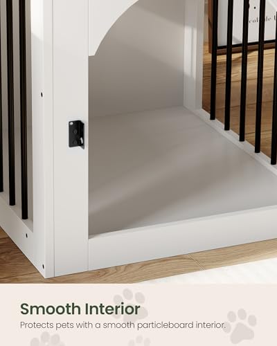 CHOEZON Dog Crate Furniture, Wooden Dog House with Charging Station and Storage Drawer, Indoor Pet Crate End Table for Small Breeds, Dog Kennel for Living Room, Bedroom, White and Walnut MGW01UWL