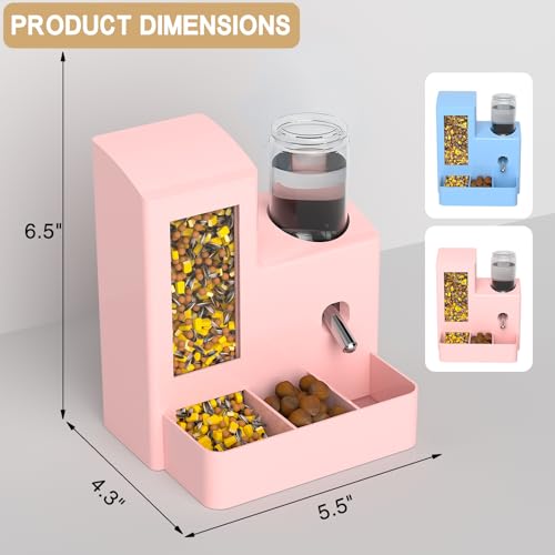 PawluxeNINE Hamster Water Bottle and Feeder, No Drip 2-in-1 Automatic Waterer and Food Dispenser, Gravity Feeding Hamster Cage Accessories for Small Pets 5.51 x 4.33 x 6.49 Inch