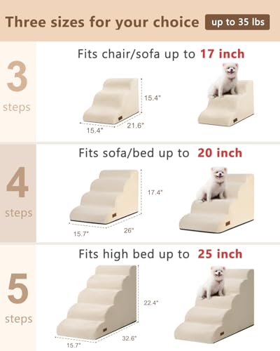 Aodisman Dog Stairs for Small Dogs,3 Step Dog Ramp for Couch and Bed,Pet Stairs with Non-Slip Bottom for Old Cats,Indoor Pet Steps,Comfort,Durable,15.4" H