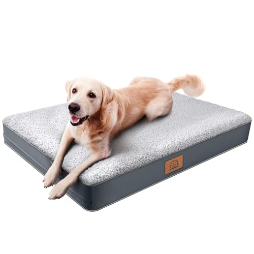 Sunheir Orthopedic Dog Bed for Medium Dogs, Waterproof Deluxe Plush Dog Crate Bed with Removable Washable Cover & Anti-Slip Bottom, Egg Crate Foam Pet Bed Mat, Grey, (30.0" L x 20.0" W x 3.0" Th)
