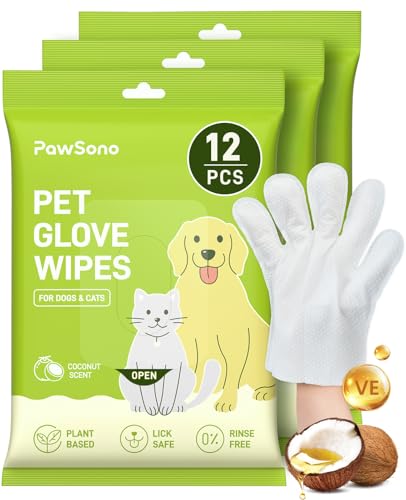 36PCS Hypoallergenic Pet Glove Wipes for Dogs, Cats & Small Animals | No-Rinse Deodorizing Dog Wipes for Paws, Butt, Eyes & Ears | Pet Wipes for Stain & Odor Cleanup Between Baths & Travel
