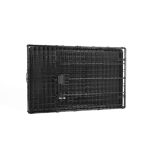 Amazon Basics Portable, Easy to Assemble, Foldable Metal Wire Dog Crate with Removable Tray, Double Door, Divider Panel, Handle, 36" x 23" x 25", Black
