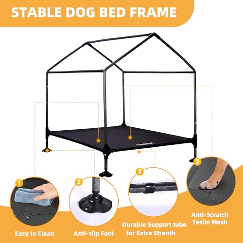 Pawmmo 42" Dog House Outdoor Indoor with Breathable Mesh Windows, 2-in-1 Outside Dog House Elevated Dog Bed Cot Dog Tent Shade Shelter, Easy to Assemble & Clean (42 INCH)