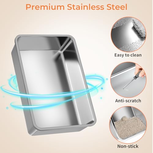 URPOWER Stainless Steel Cat Litter Box with 110° Flip-Top Lid Extra Large Enclosed Litter Box Non-Sticky Metal Pan with High Sided & Scoop, Odor Free, Front & Top Entry, Anti-Leakage, Easy Cleaning
