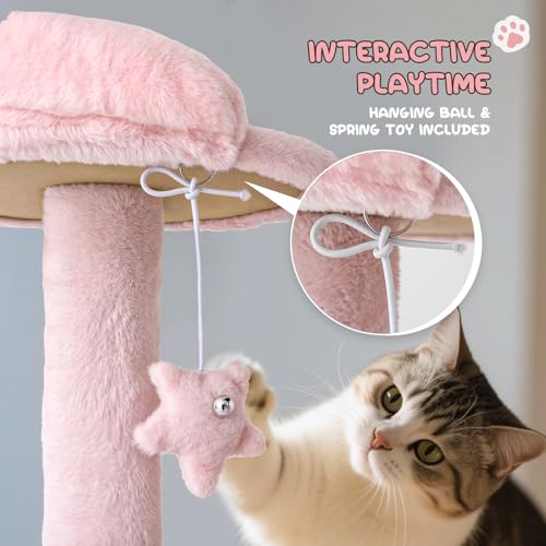MoNiBloom 54 Inch Cat Tree Tower for Indoor Cats Large Adults, Pink Cat Tower with Scratching Post, Multi-Level Furniture Activity Center with Cat Condo Pet Play House, Soft Pink