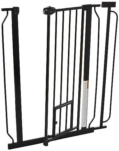 Carlson 36" Extra Tall Walk Through Dog Gate for Doorways & Bottom of Stairs, Metal Pet Gate with Small Pet Door, Expands 29.5”–36.5”, Black