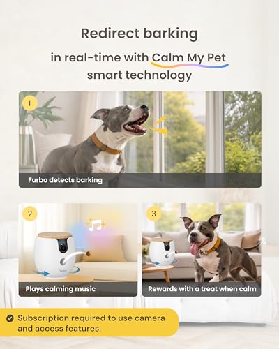 Furbo Mini 360° [Subscription Required] New 2K QHD Pet Camera - Unlock w/Paid Plan: Dog & Cat Safety Alerts, Rotating Treat Toss, 2-Way Speaker (Low Risk, 3mo Min. Cancel Anytime)