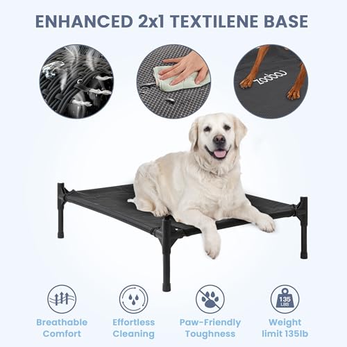 Zooba 36" Large Dog House for Large Dog Indoor or Outside, Weatherproof 600D PVC Outdoor, Featuring Breathable 2x1 Textilene Elevated Dog Bed, Easy Clean (Grey)