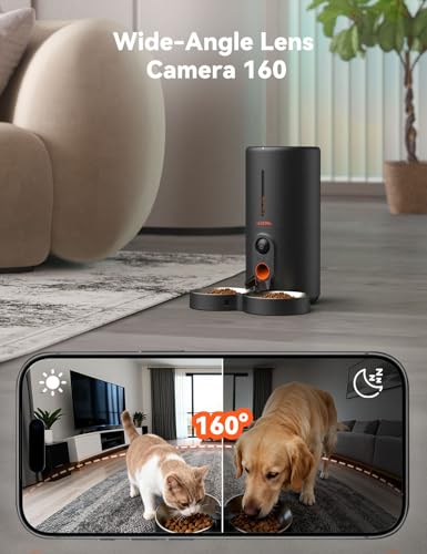 WOPET Automatic Cat Feeder with Camera for Two Cats, 6L Automatic Dog Feeder with HD Video and Night Vision, 5G/2.4G WiFi Pet Feeder for Cats & Dogs, SD Card Storage & 2-Way Audio