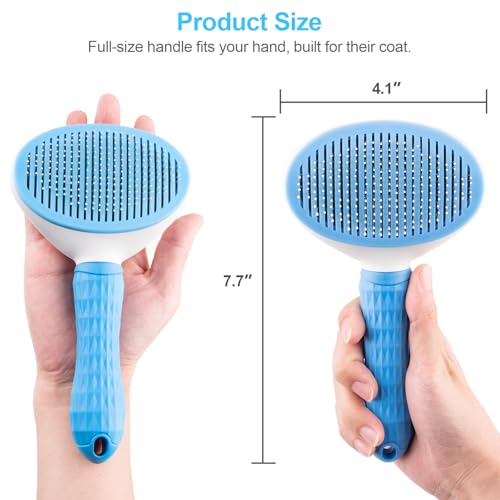Depets Self Cleaning Slicker Brush, Dog Cat Bunny Pet Grooming Shedding Brush - Easy to Remove Loose Undercoat, Pet Massaging Tool Suitable for Pets with Long or Short Hair