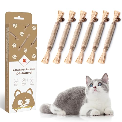 Potaroma 3 Pack Natural Silvervine Sticks Cat Toys, Catmint Silvervine Blend Sticks, Catnip Kittens Chew Toys Teeth Cleaning, Matatabi Dental Care Cat Treat Edible Kitty Lick Toys, Package May Vary