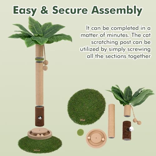 Woochpet Cat Scratching Post 35'' Tall Cat Scratcher Tree Tower Scratching Posts for Indoor Cats with Cat Toy Mouse Hole and Interactive Wooden Ball for Kittens Adults Cats