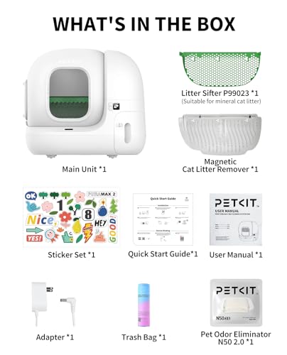 PETKIT PuraMax 2 Automatic Self-Cleaning Cat Litter Box, App Control Automatic Litter Box with Safety Sensors, Odor Free & Anti-Leakage Basic Bundle Includes Trash Bags,2.4G WiFi & Low Entrance