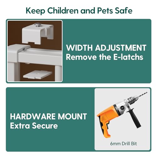 Babelio Baby Gate for Stairs, Kitchen & Doorways, No Bottom Bar| One-Handed Operation| Auto-Close| Hardware Mount (Drill Needed) Safety Dog/Pet Gate (Black - B17, 26-43" W, 28" H)